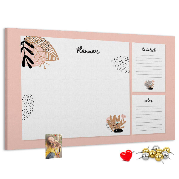Tablica korkowa z nadrukiem Stylowy planner z roślinnymi akcentami