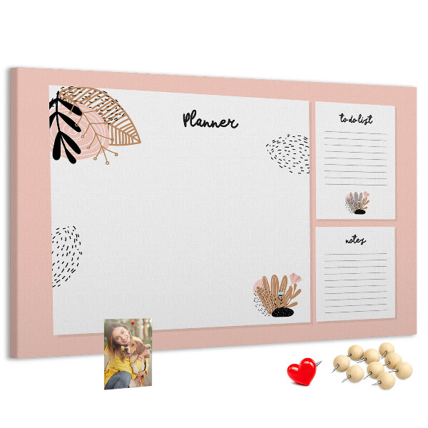 Tablica korkowa z nadrukiem Stylowy planner z roślinnymi akcentami