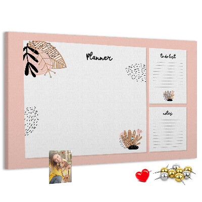 Tablica korkowa z nadrukiem Stylowy planner z roślinnymi akcentami