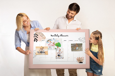 Tablica korkowa Stylowy planner miesięczny z roślinnymi akcentami