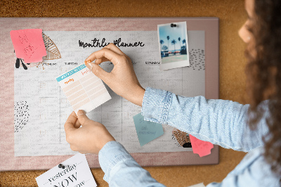 Tablica korkowa Stylowy planner miesięczny z roślinnymi akcentami