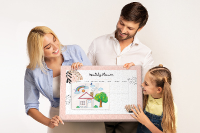 Tablica korkowa Stylowy planner miesięczny z roślinnymi akcentami