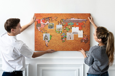 Tablica korkowa Mapa świata z flagami krajów