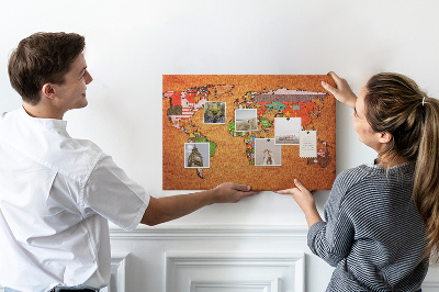 Tablica korkowa Mapa świata z flagami krajów