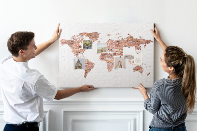 Tablica korkowa ozdobna Światowa mapa w stylu cegły