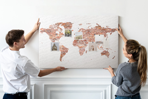 Tablica korkowa ozdobna Światowa mapa w stylu cegły