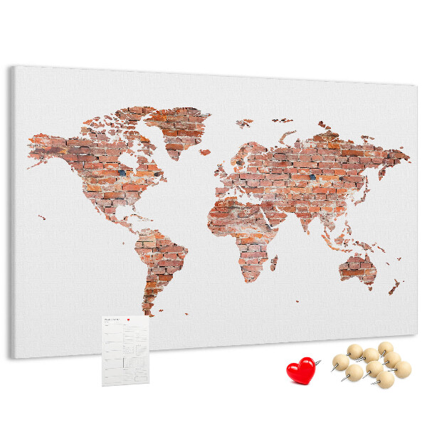 Tablica korkowa ozdobna Światowa mapa w stylu cegły