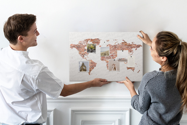 Tablica korkowa ozdobna Światowa mapa w stylu cegły