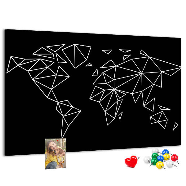 Tablica korkowa z nadrukiem Geometria świata w białych konturach