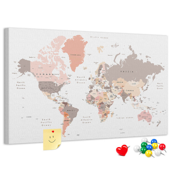 Tablica korkowa ozdobna Mapa świata w stonowanej kolorystyce