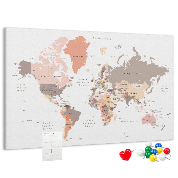 Tablica korkowa ozdobna Mapa świata w stonowanej kolorystyce