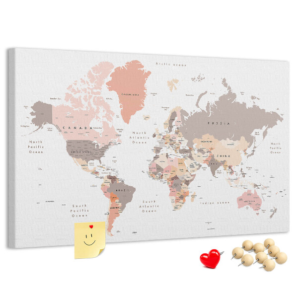 Tablica korkowa ozdobna Mapa świata w stonowanej kolorystyce