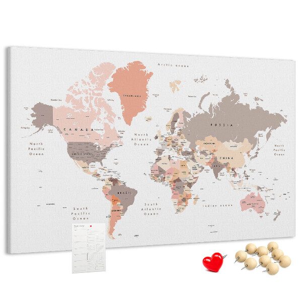 Tablica korkowa ozdobna Mapa świata w stonowanej kolorystyce