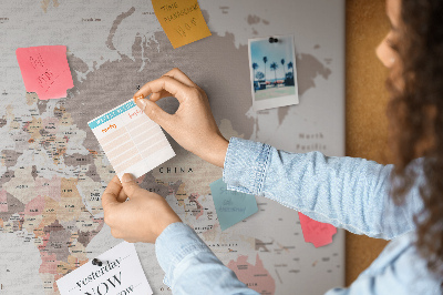 Tablica korkowa ozdobna Mapa świata w stonowanej kolorystyce