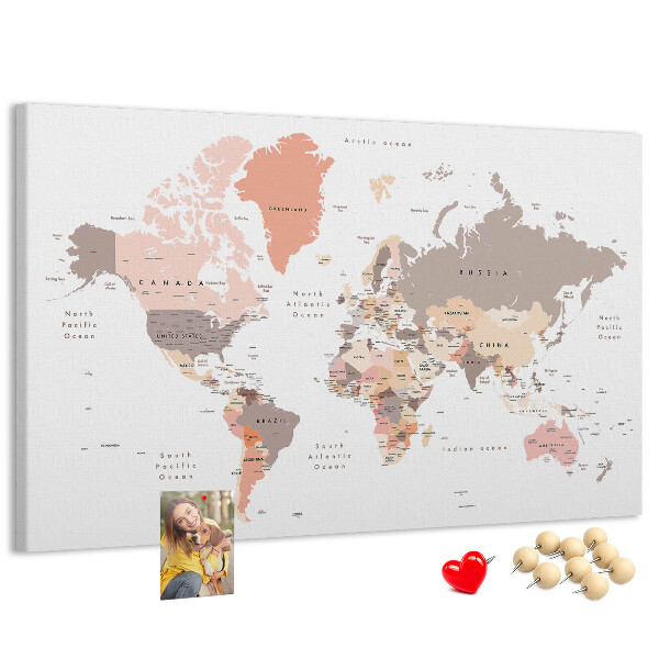 Tablica korkowa ozdobna Mapa świata w stonowanej kolorystyce
