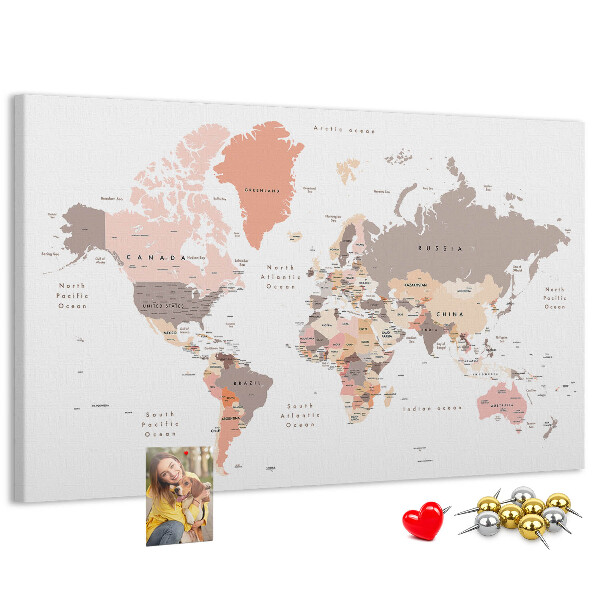 Tablica korkowa ozdobna Mapa świata w stonowanej kolorystyce