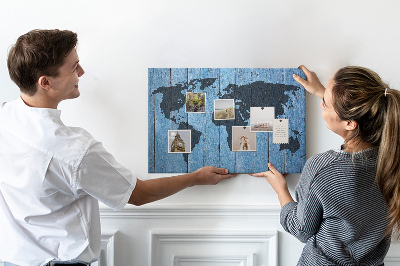 Tablica korkowa ozdobna Mapa świata na drewnianym tle