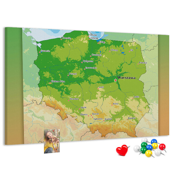Tablica korkowa Mapa Polski z oznaczeniem Warszawy