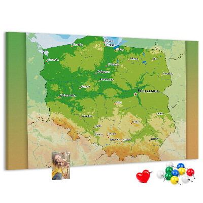 Tablica korkowa Mapa Polski z oznaczeniem Warszawy