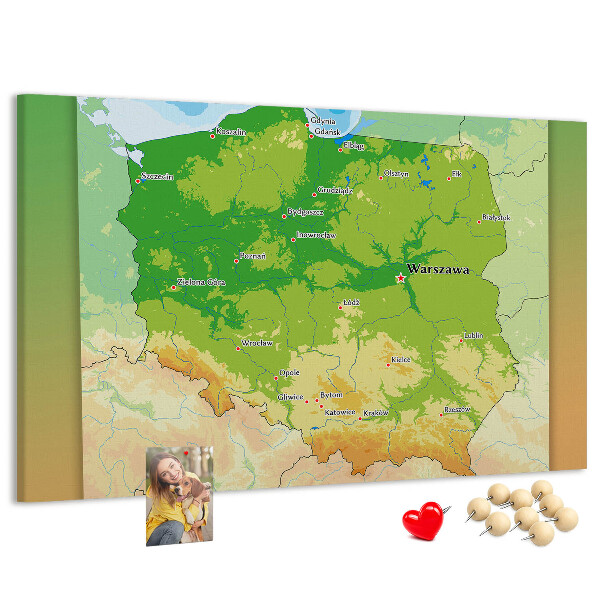 Tablica korkowa Mapa Polski z oznaczeniem Warszawy
