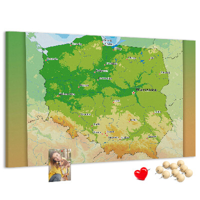 Tablica korkowa Mapa Polski z oznaczeniem Warszawy
