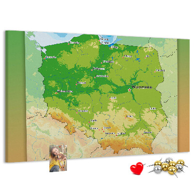 Tablica korkowa Mapa Polski z oznaczeniem Warszawy