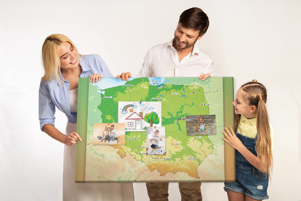 Tablica korkowa Mapa Polski z oznaczeniem Warszawy