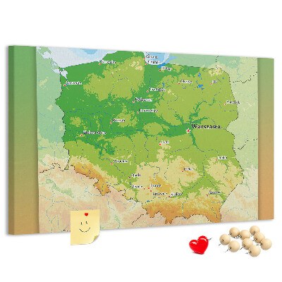 Tablica korkowa Mapa Polski z oznaczeniem Warszawy
