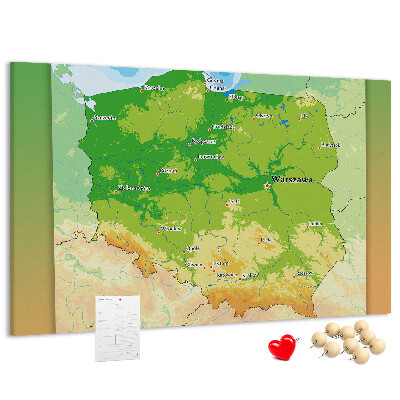 Tablica korkowa Mapa Polski z oznaczeniem Warszawy