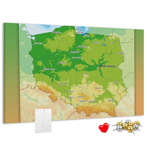 Tablica korkowa Mapa Polski z oznaczeniem Warszawy