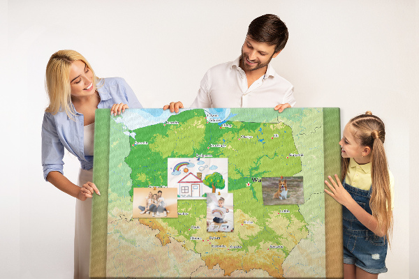 Tablica korkowa Mapa Polski z oznaczeniem Warszawy