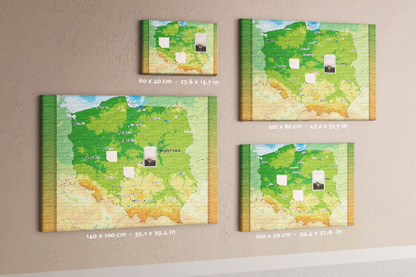 Tablica korkowa Mapa Polski z oznaczeniem Warszawy
