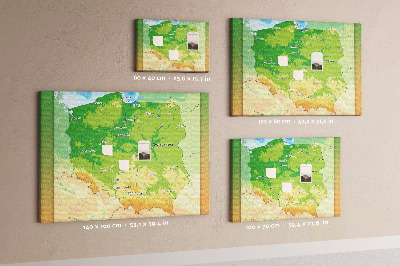 Tablica korkowa Mapa Polski z oznaczeniem Warszawy