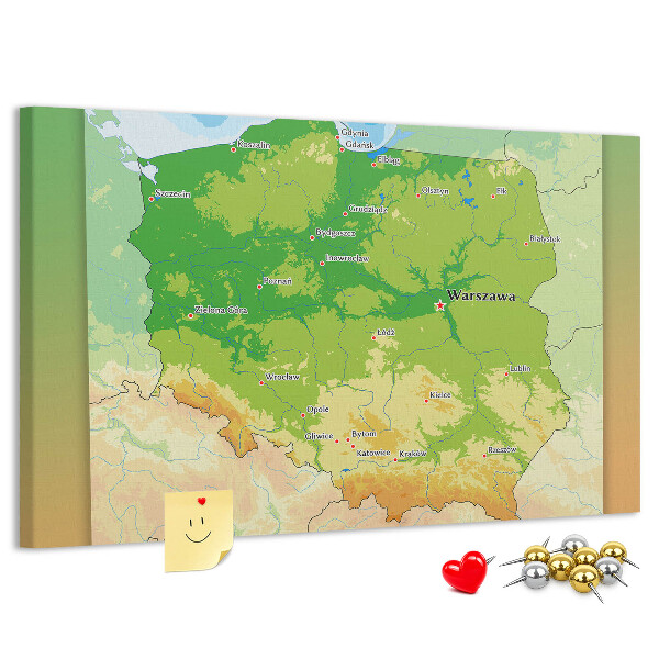 Tablica korkowa Mapa Polski z oznaczeniem Warszawy