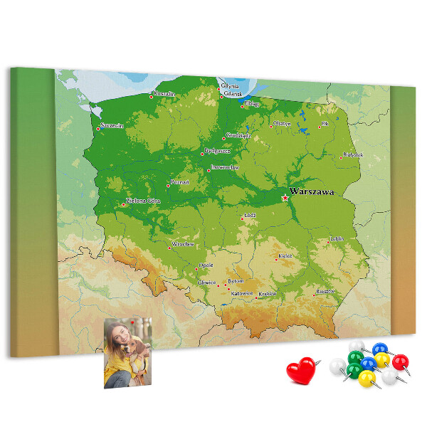 Tablica korkowa Mapa Polski z oznaczeniem Warszawy