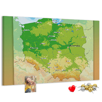 Tablica korkowa Mapa Polski z oznaczeniem Warszawy