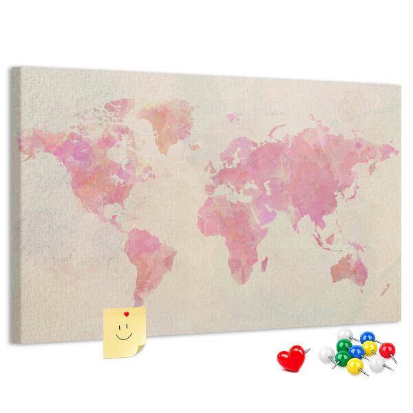 Tablica korkowa z nadrukiem Pastelowa mapa świata w akwarelowym stylu