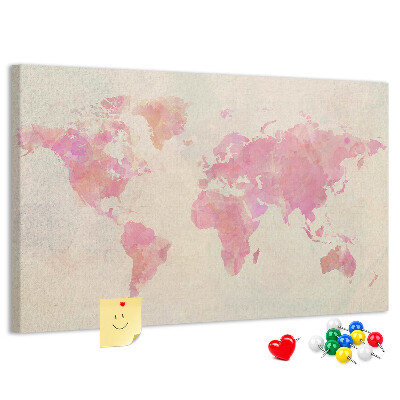 Tablica korkowa z nadrukiem Pastelowa mapa świata w akwarelowym stylu