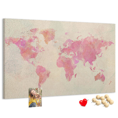 Tablica korkowa z nadrukiem Pastelowa mapa świata w akwarelowym stylu