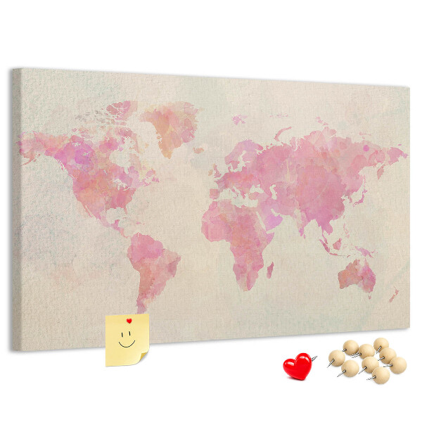 Tablica korkowa z nadrukiem Pastelowa mapa świata w akwarelowym stylu
