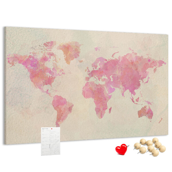 Tablica korkowa z nadrukiem Pastelowa mapa świata w akwarelowym stylu