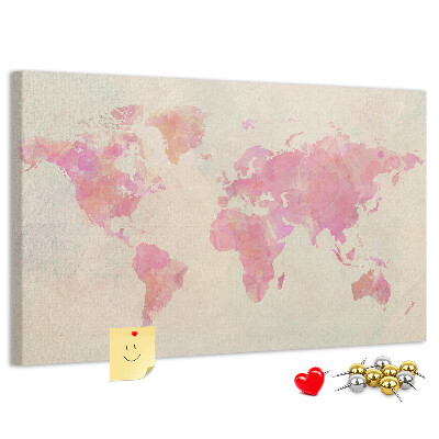 Tablica korkowa z nadrukiem Pastelowa mapa świata w akwarelowym stylu