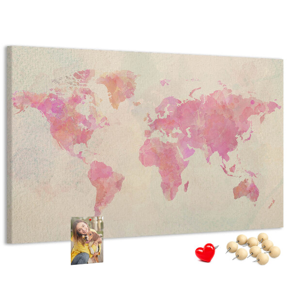 Tablica korkowa z nadrukiem Pastelowa mapa świata w akwarelowym stylu