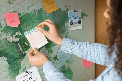 Tablica korkowa Zielona mapa świata w akwarelowym stylu