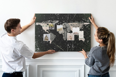 Tablica korkowa ozdobna Mapa świata na tle banknotu dolarowego