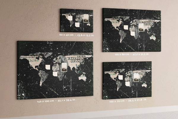 Tablica korkowa ozdobna Mapa świata na tle banknotu dolarowego
