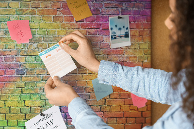Tablica korkowa z nadrukiem Kolorowa ściana z cegieł w tęczy