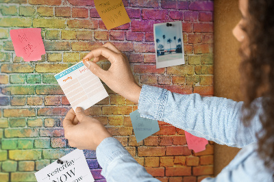 Tablica korkowa z nadrukiem Kolorowa ściana z cegieł w tęczy