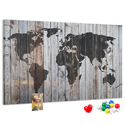 Tablica korkowa ozdobna Mapa świata na tle drewnianych desek