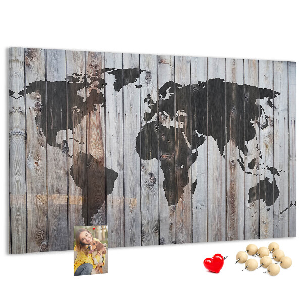 Tablica korkowa ozdobna Mapa świata na tle drewnianych desek